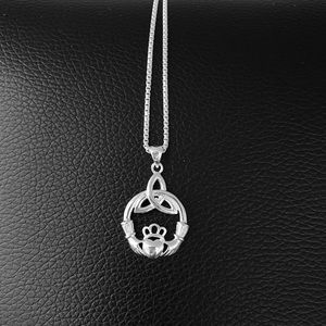 Sterling Silver Triquetra Claddagh Necklace, Celtic Chain, Friendship Jewelry